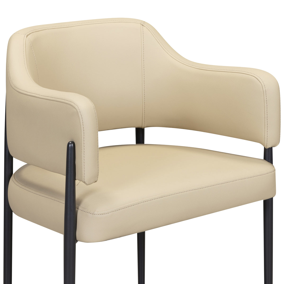 Detailed close-up of contract-grade vegan leather upholstery and durable stitching