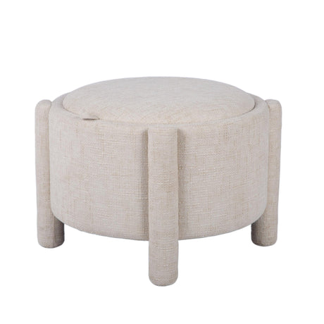 Bellamy Railroad Chenille Storage Stool showing open internal storage compartment