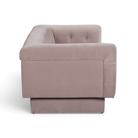 Full front view of the Jules 94-inch deep tufted sofa in pink velvet finish