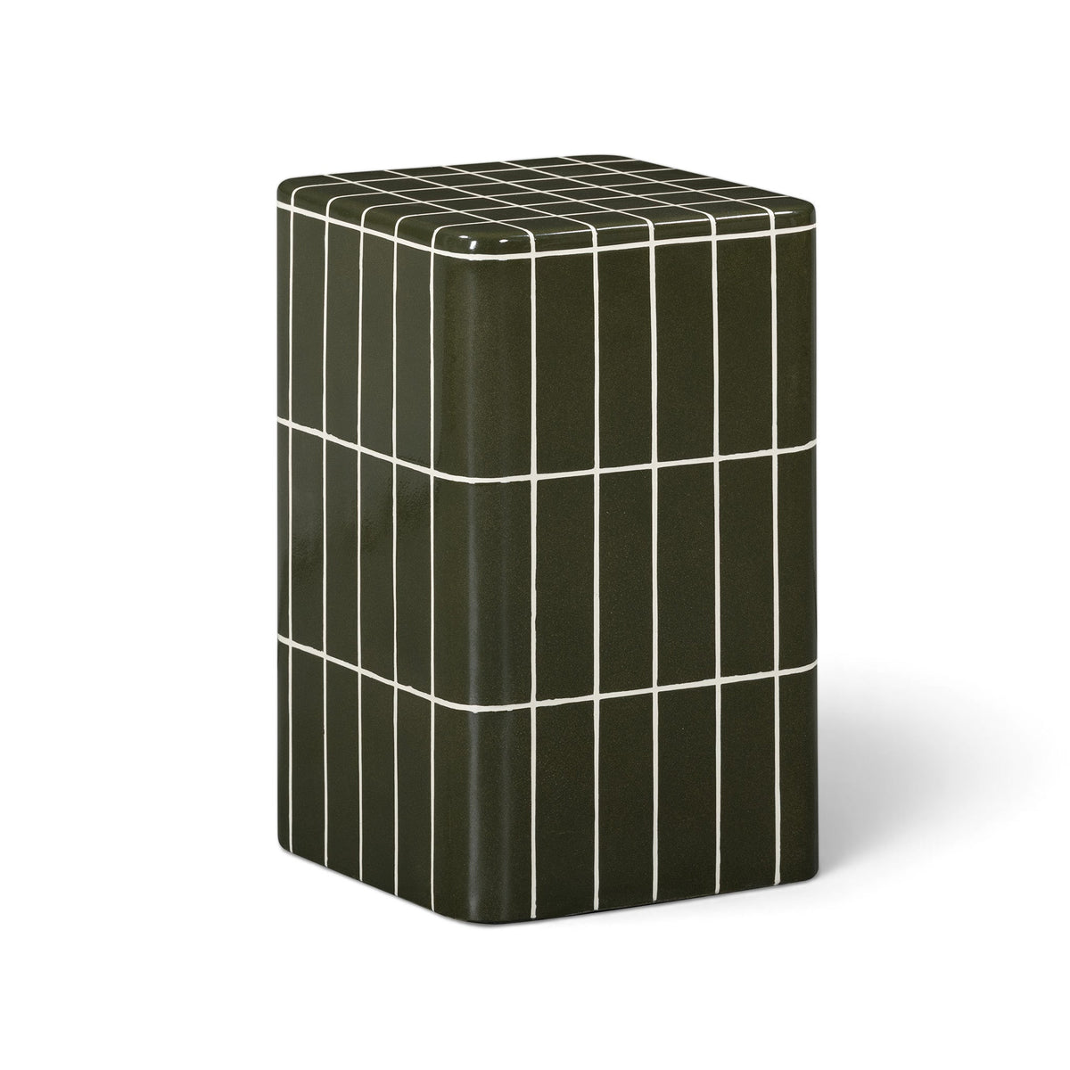 Overhead angle of square concrete tabletop showing smooth glazed finish