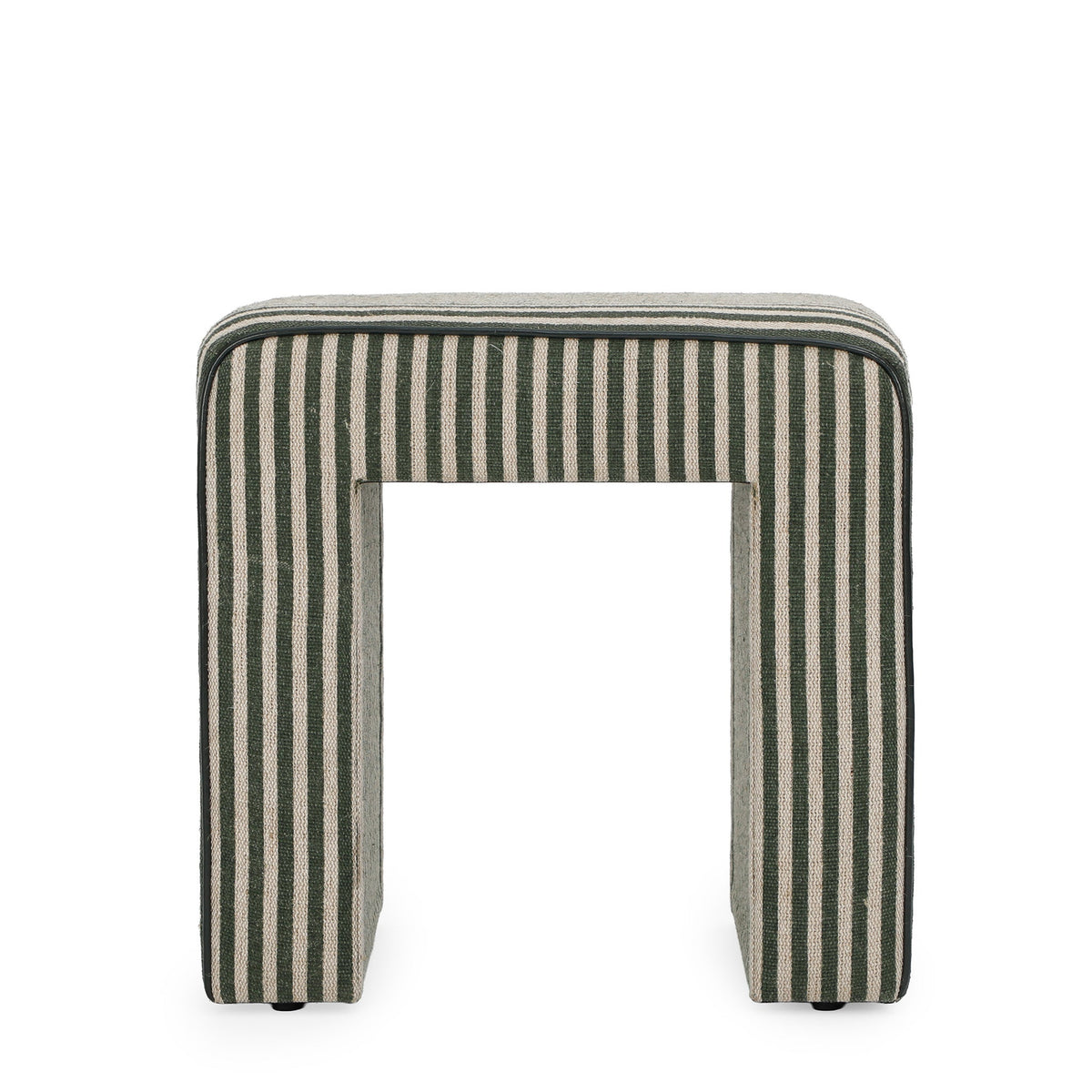 Byron Square Cotton Jute Ottoman showing waterfall silhouette and faux leather piping