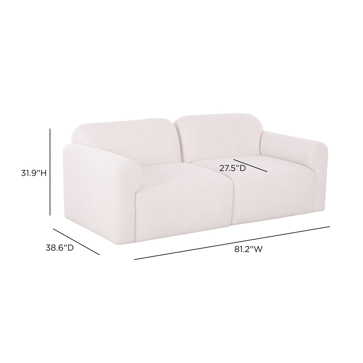 Gorge 81 inch modular loveseat upholstered in tan performance fabric front view