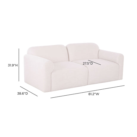 Gorge 81 inch modular loveseat upholstered in tan performance fabric front view