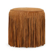 Daphne Round Suede Fringe Accent Ottoman showing textured fringe detailing