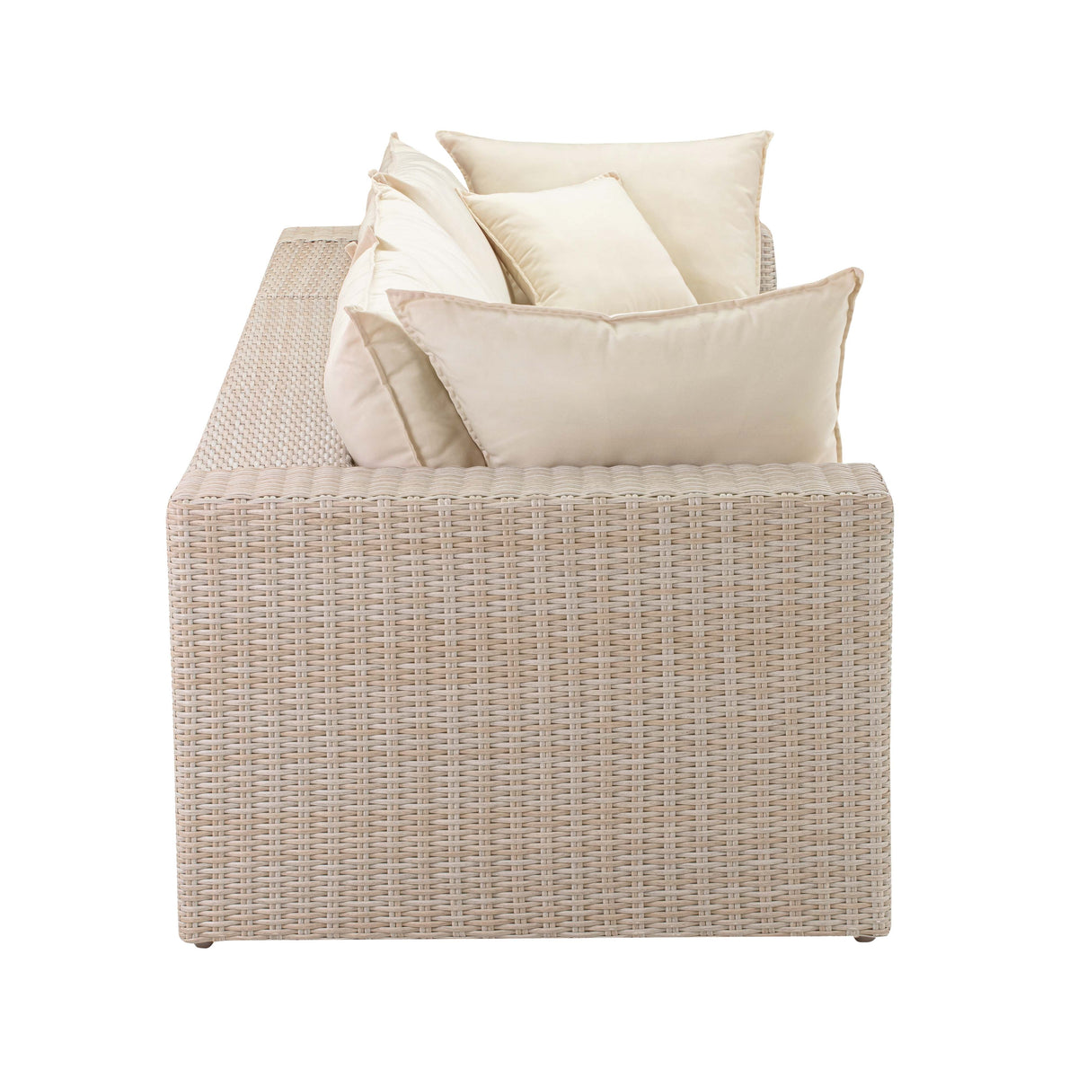 Cali modular outdoor sofa back view showcasing woven wicker texture