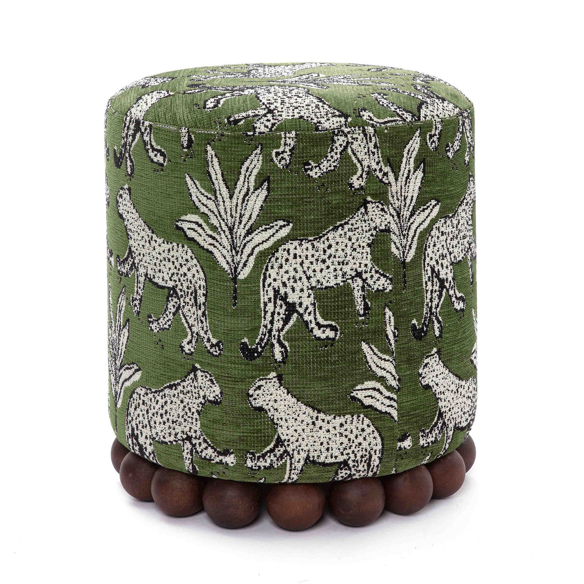 Dex round ottoman styled as a bedroom vanity seat
