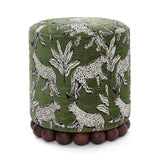 Dex round ottoman styled as a bedroom vanity seat