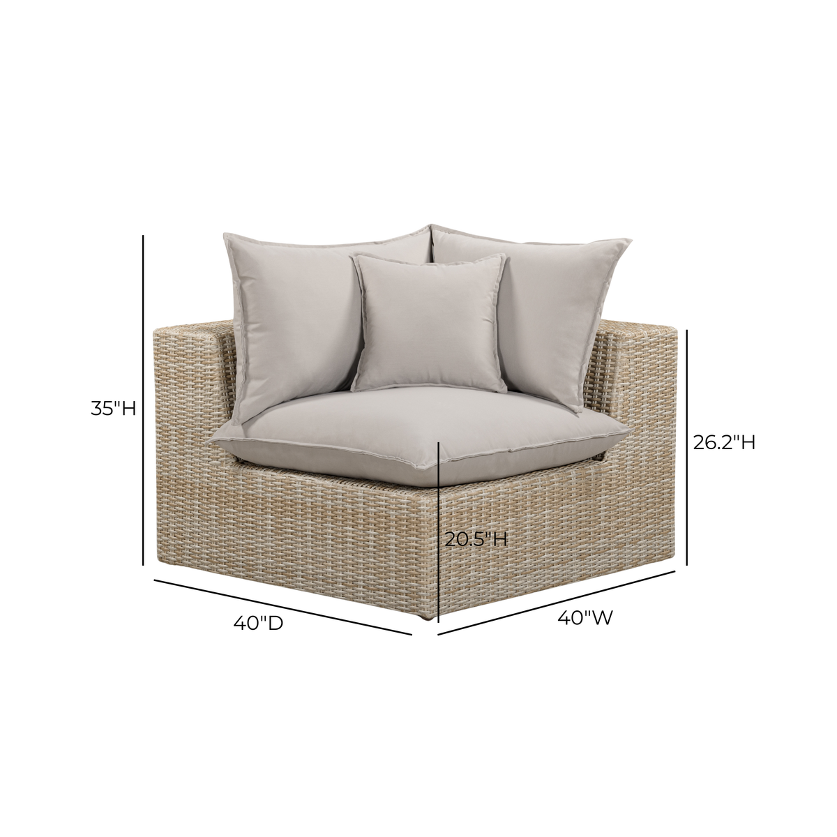 Back view of Cali outdoor corner chair showing continuous wicker weave design
