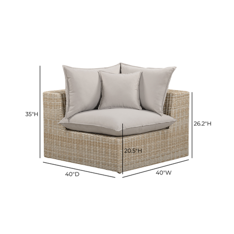 Back view of Cali outdoor corner chair showing continuous wicker weave design
