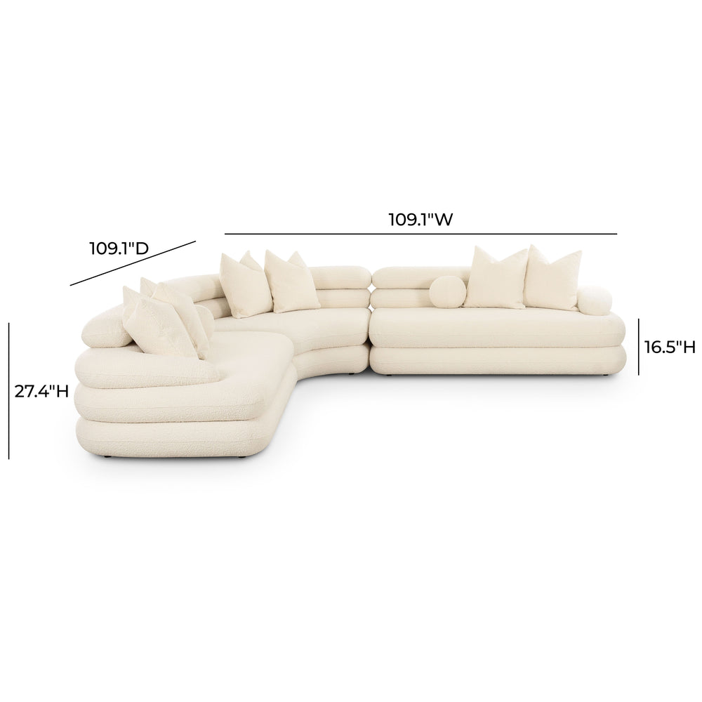 Lulu 3-Piece Cream Boucle Modular Curved L-Sectional dimensions