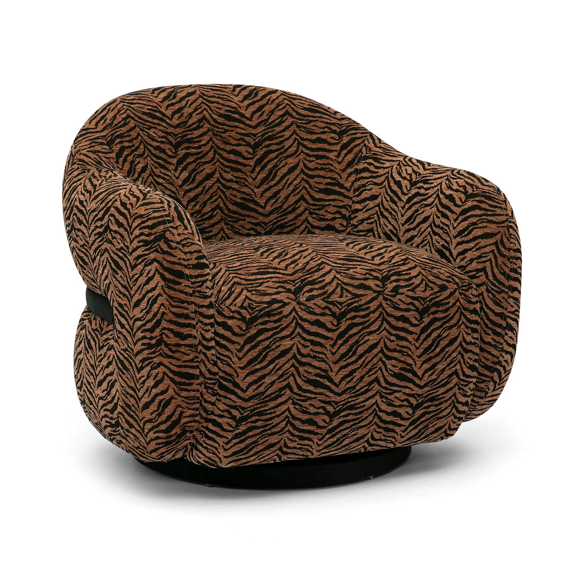 FOAK Salma swivel accent chair front view showing curved silhouette and neutral upholstery