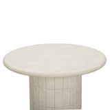 Close-up detail of geometric beige ceramic tile cylindrical base