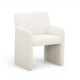 Crawley upholstered dining armchair angle perspective highlighting rounded arms
