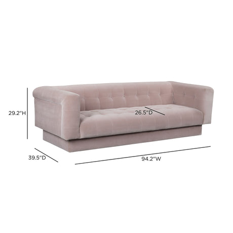 Low angle shot of the sturdy base structure of the Jules 94-inch velvet couch