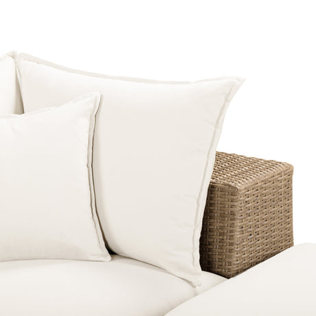 Cali 4-Piece Performance Fabric and Wicker Outdoor Sectional Natural synthetic wicker strand closeup