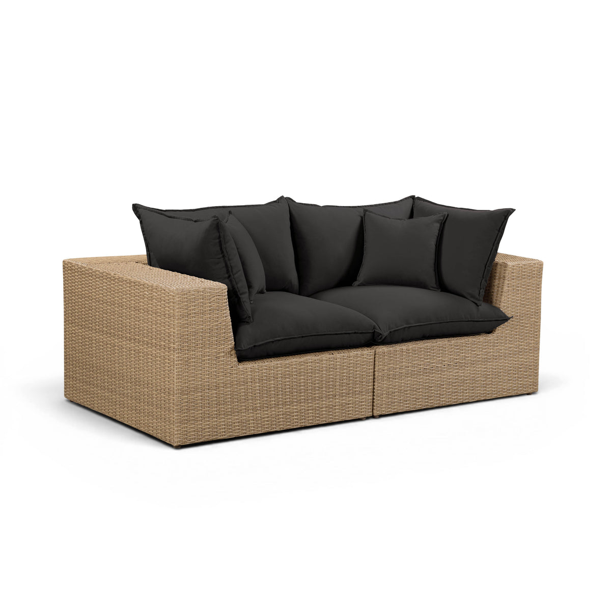Cali outdoor wicker loveseat showing armless modular design capability