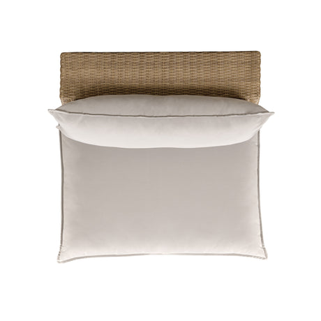 Three-quarter profile of the grey cushion and brown wicker Cali modular patio chair