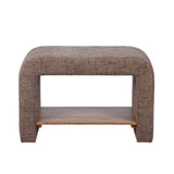 Side profile view of the Alvie sculptural upholstered side table