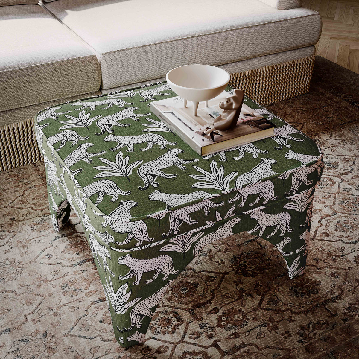 Raji Leopard Performance Jacquard Ottoman - View 14