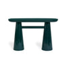 Forest green Baila console table angled view showing pedestals