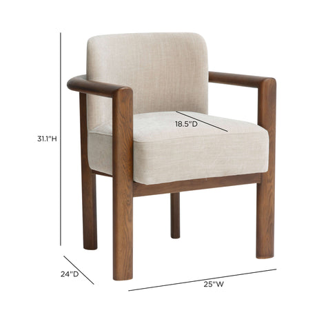 Detail view of the continuous curved solid wood armrest and back support