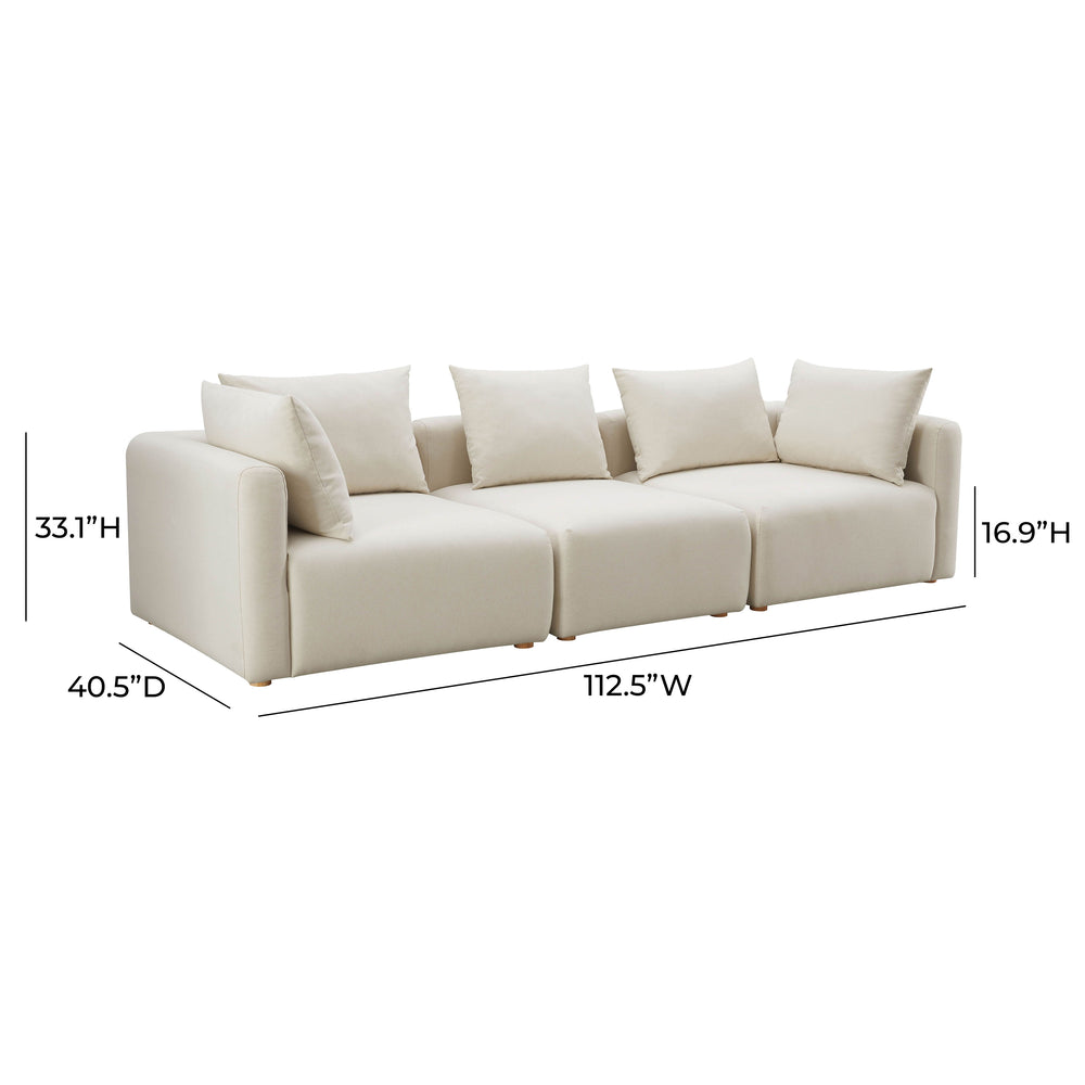 Hangover 112.5" Cream Performance Linen Sofa dimensions