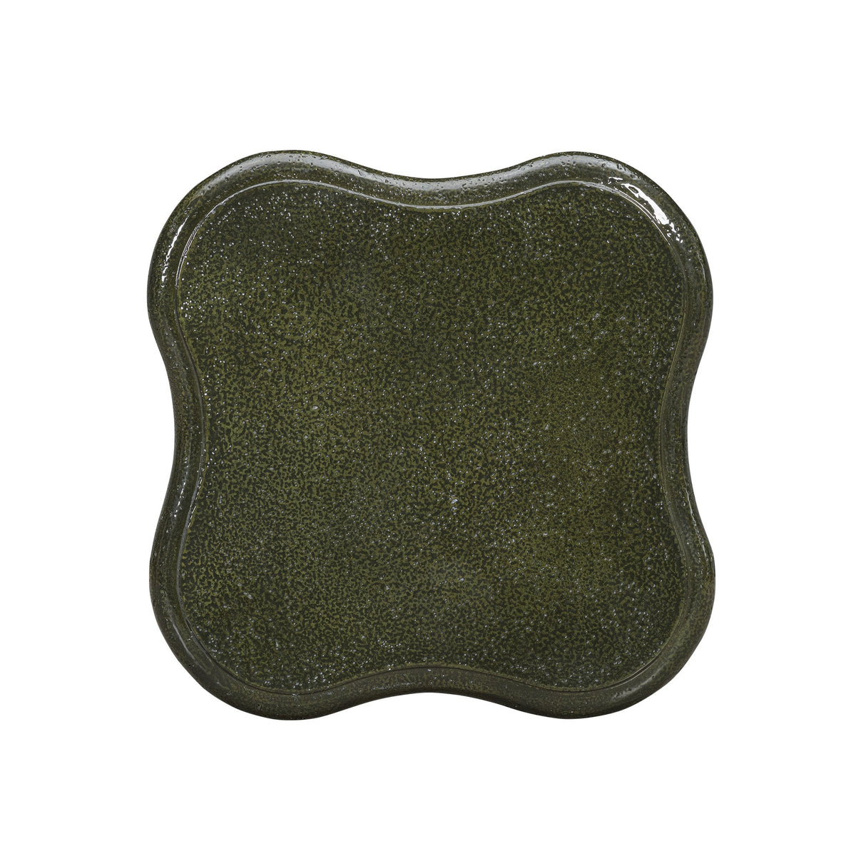 Low angle perspective showing the ribbed concrete pedestal base of the Addison coffee table