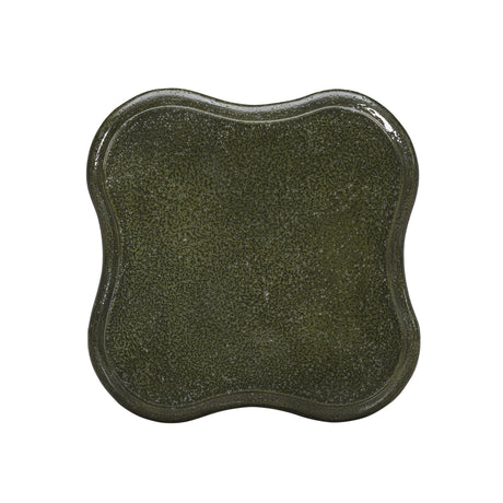 Low angle perspective showing the ribbed concrete pedestal base of the Addison coffee table
