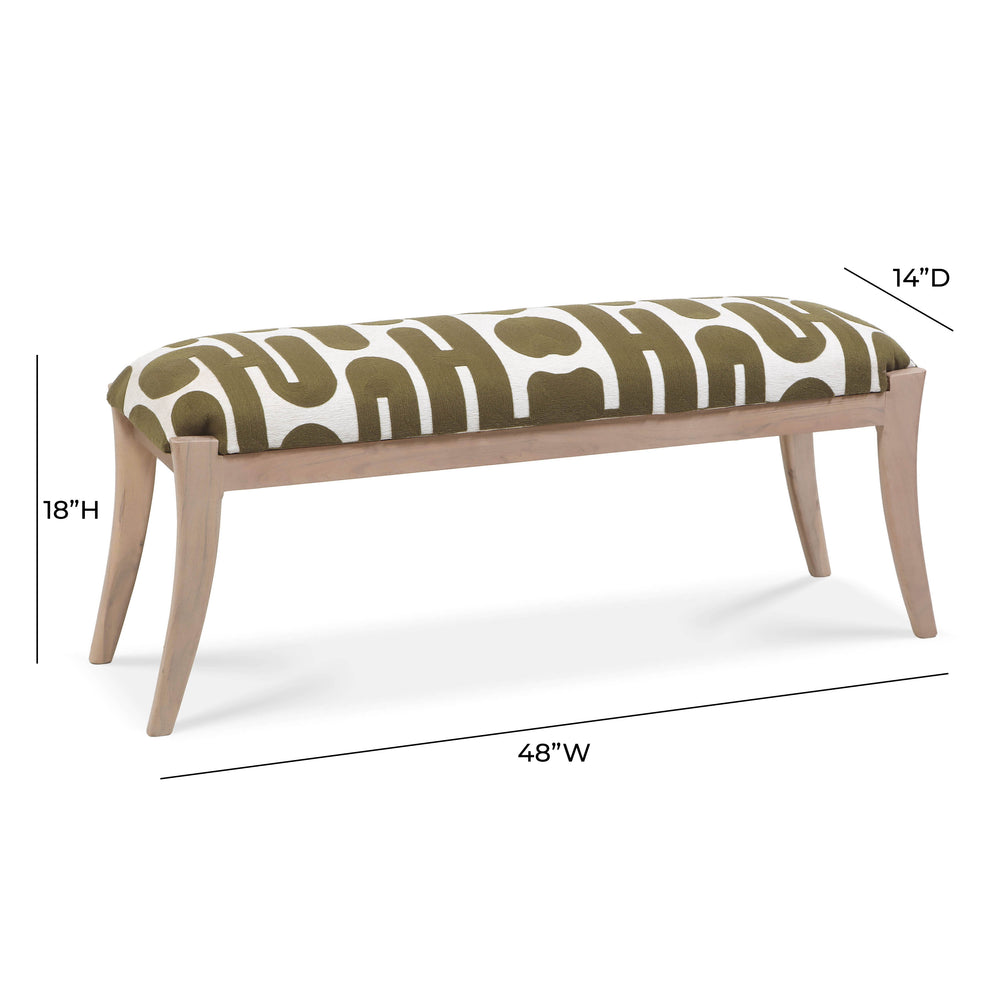 Arielle 48" Olive & White Embroidered Bench dimensions
