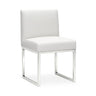 Pensel Dining Chair in Off-White upholstery with bright silver frame in contemporary dining room