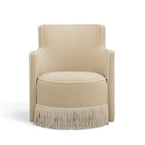 Passe Tasseled Velvet Swivel Accent Chair in Tan front view