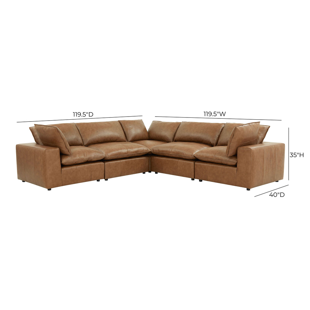 Cali 5-Piece Brown Leather Modular L-Sectional dimensions