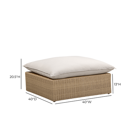 Cali Outdoor Ottoman in Black Performance Fabric with Brown Wicker Base