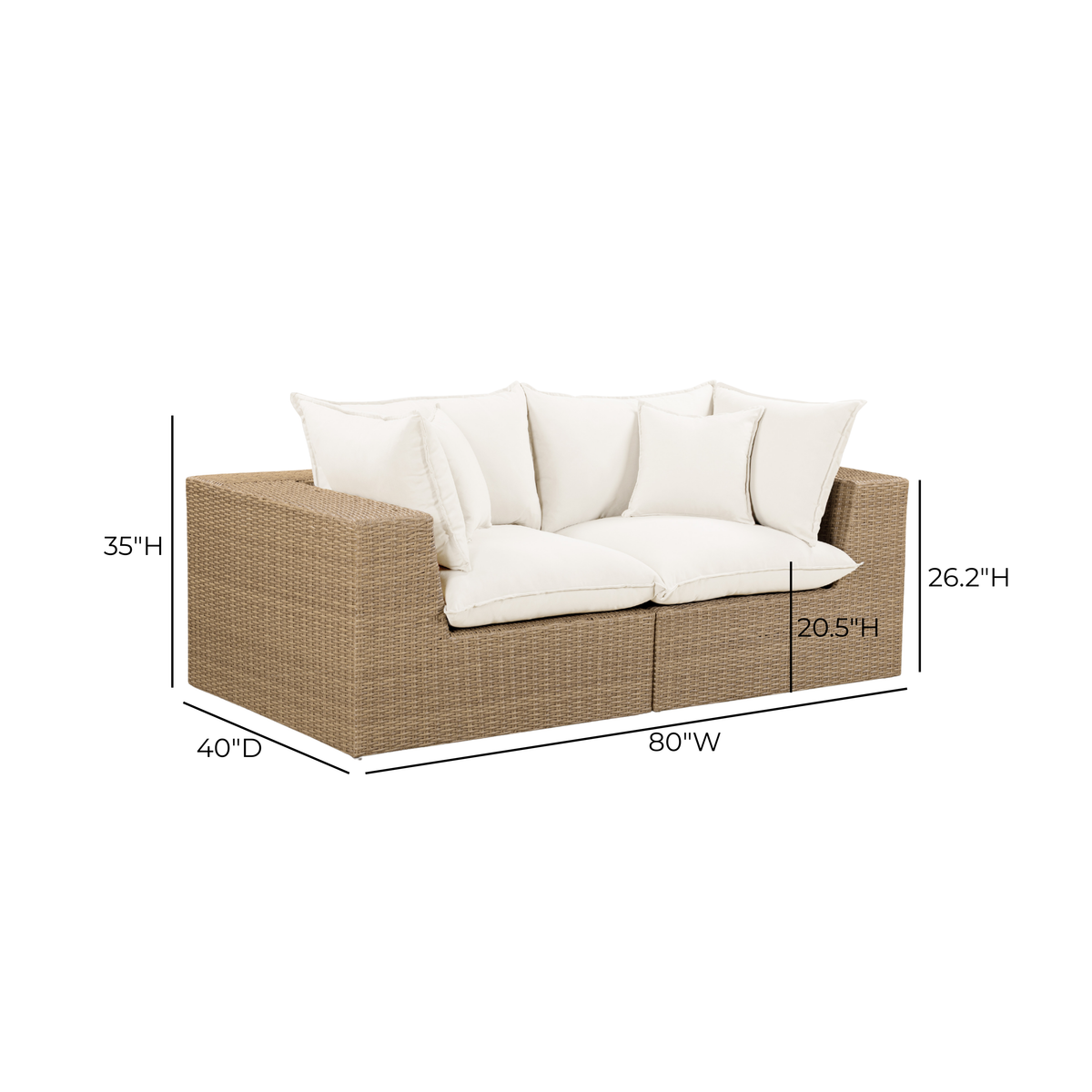 Detailed view of exterior leg attachment and floor glides on Cali loveseat