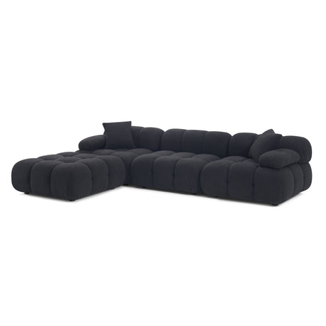 Perspective view of Calliope modular seating illustrating uniform seam stitching
