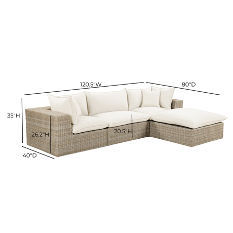 Cali 4-Piece Performance Fabric and Wicker Outdoor Sectional in Black fabric and Natural wicker
