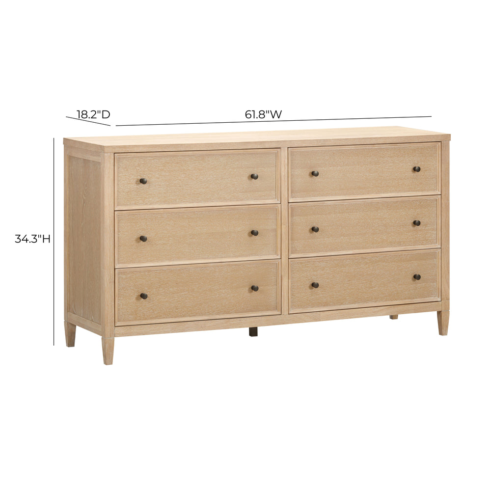Bristol Park 62" Whitewashed Oak Wood 6-Drawer Dresser dimensions