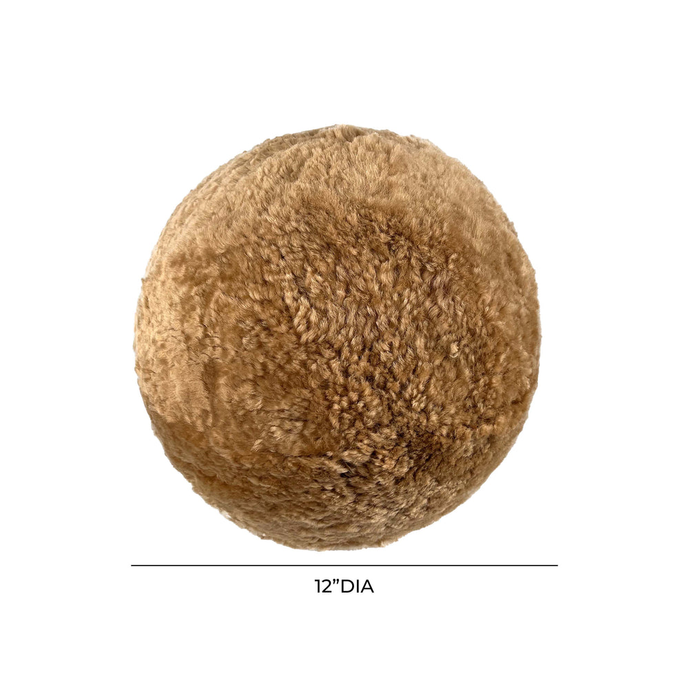 New Zealand Brown Genuine Sheepskin Ball Pillow (8"-12") dimensions