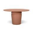 Margot round dining table tabletop surface showing hand troweled faux plaster concrete texture