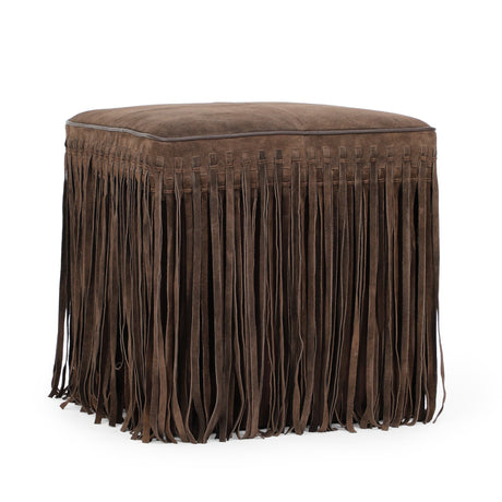 Side profile illustrating the compact silhouette of the Daphne square ottoman