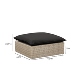 Cali Outdoor Ottoman featuring Cream Performance Fabric and Brown Wicker Base