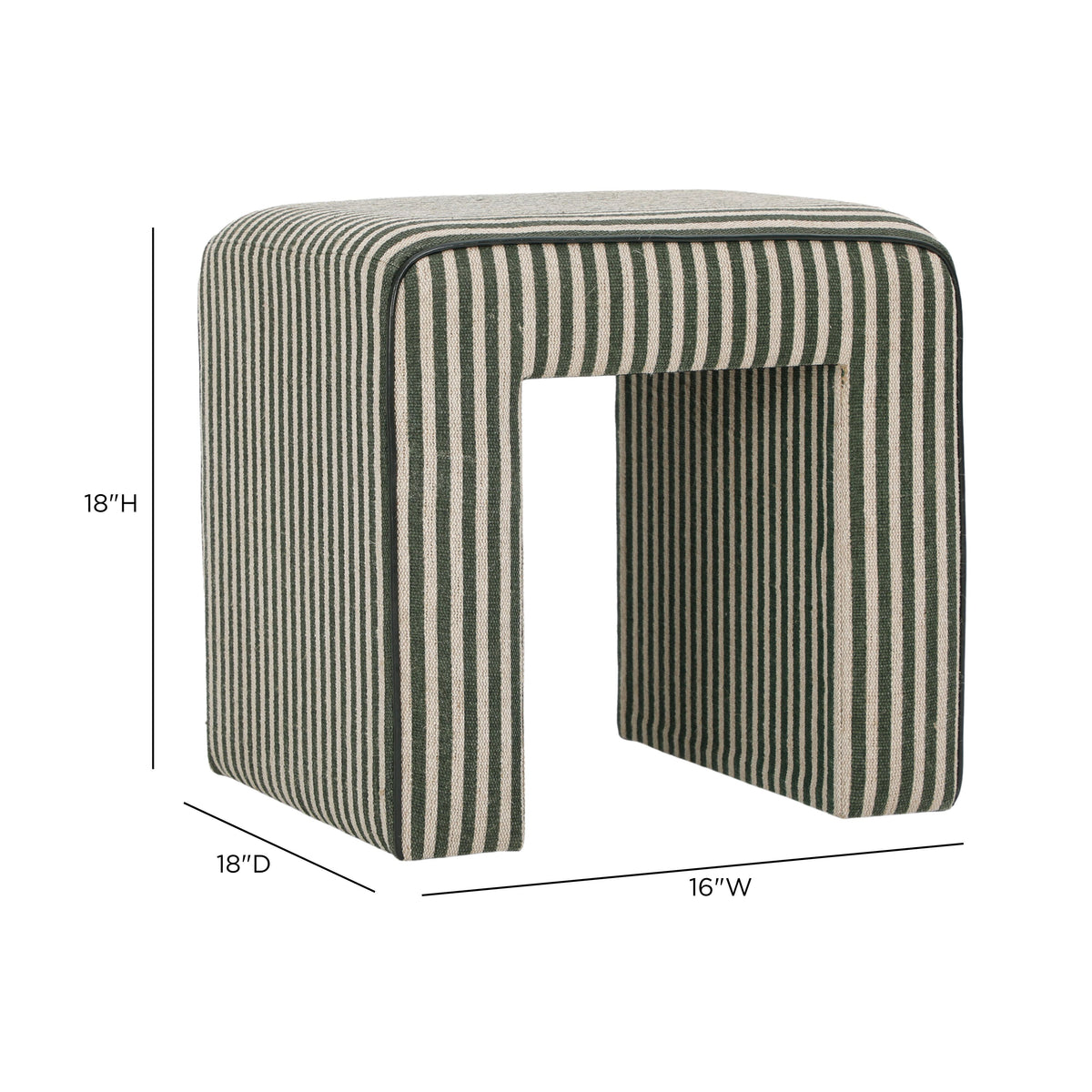 Detail shot of contrast faux leather piping on Byron square ottoman edge
