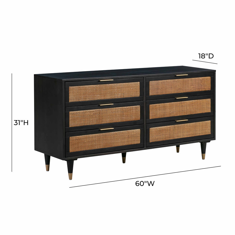 Sierra 60" Cane 6-Drawer Dresser dimensions