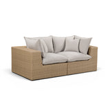 Cali loveseat showing thick high-density foam cushion loft and fabric welt details
