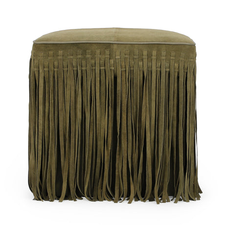 Detailed texture view of soft suede fabric on the Daphne square ottoman