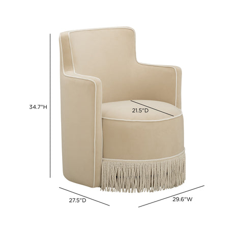 Passe Tasseled Velvet Swivel Accent Chair top angle displaying deep circular seat cushion