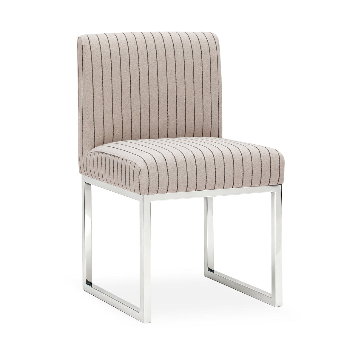 Pensel Dining Chair front view featuring polished stainless steel base and tailored upholstery
