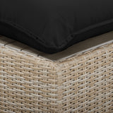 Side profile of Black and Natural Wicker Cali Outdoor Ottoman