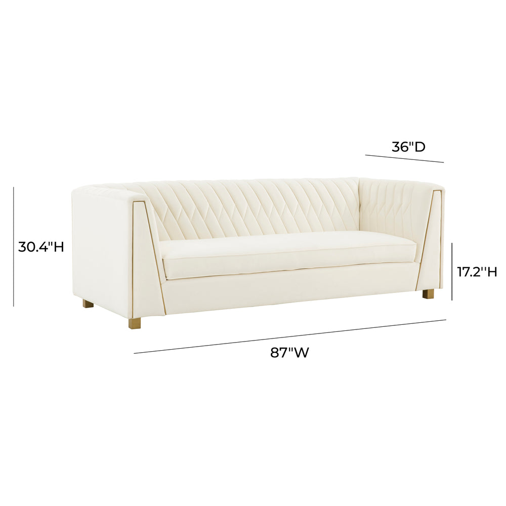 Wafa 87" Cream Velvet Sofa dimensions