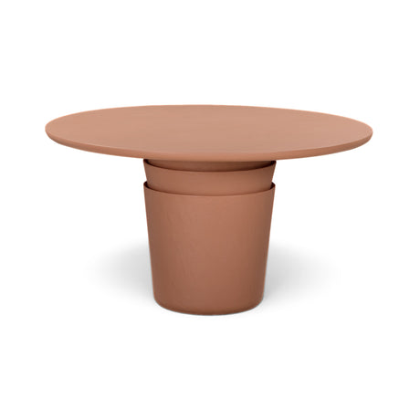 Margot round dining table tabletop surface showing hand troweled faux plaster concrete texture